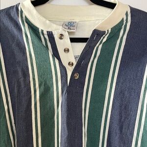 Men's Green & Navy Striped Henley Shirt